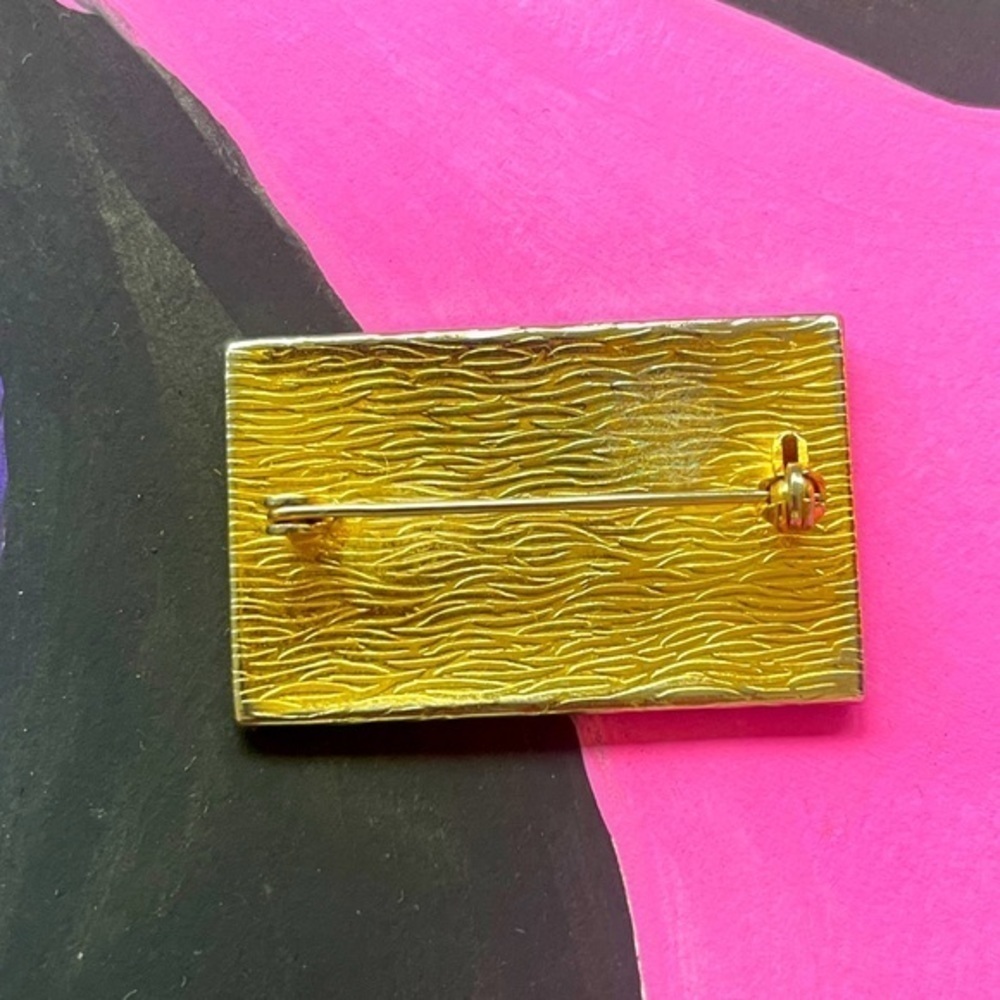 Vintage Damascene Rectangular Brooch - Geometric … - image 2